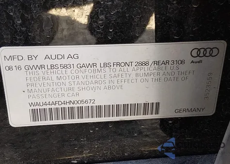 2017 Audi A8 L 3.0T из США, поврежденный, VIN WAU44AFD4HN005672